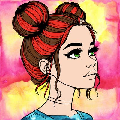 realistic girl with buns on the top of her head