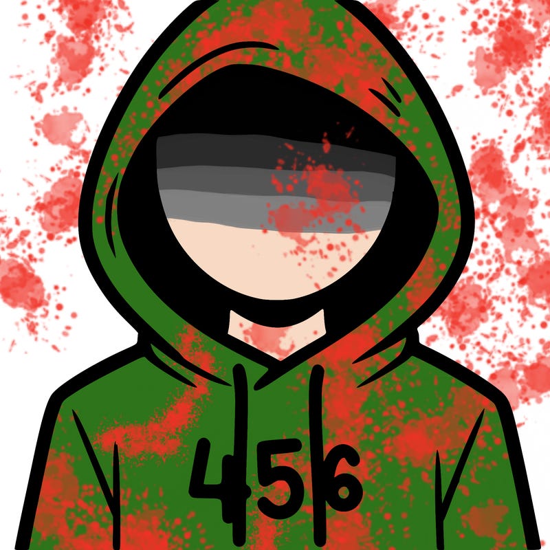 a person with non face waering a hoodie with a 456 symbol