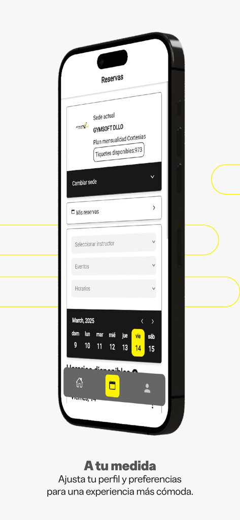 Athletic Life - Smartphone displaying the Athletic Life app reservation interface with a gym booking calendar