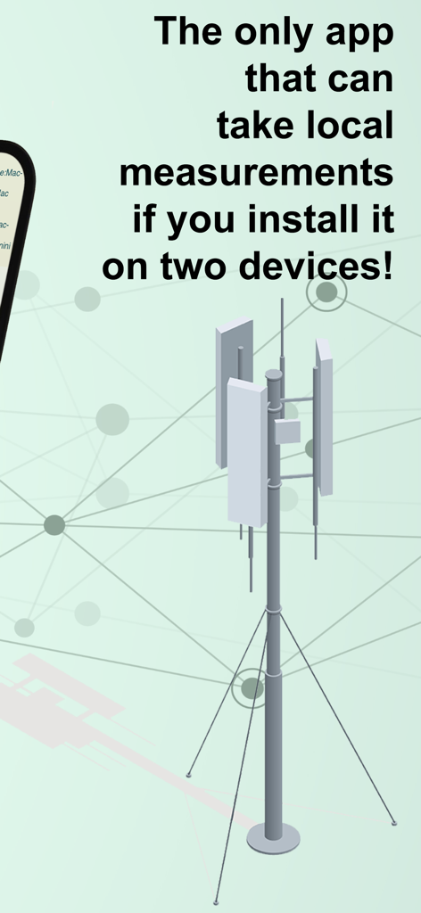 WiFi Network Tools & Maps - A 3D graphic of an antenna tower explaining local network throughput measurements between two devices