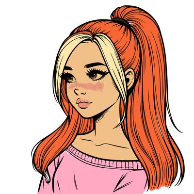 realistic girl with a high ponytail