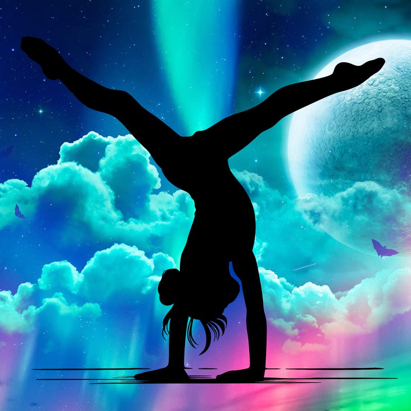 realistic gymnastic hand stand girl in four splits