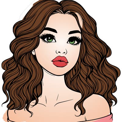 realistic girl with wavy hair and lips