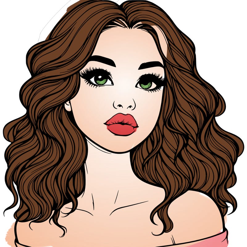 realistic girl with wavy hair and lips