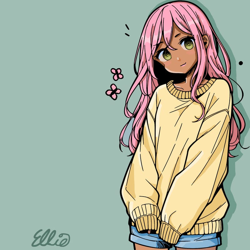 manga teen girl  in a sweater and baggy pants