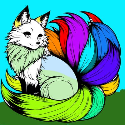 realistic detailed 9 tailed anime fox