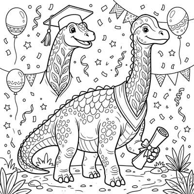 Join the prehistoric celebration with this unique Giraffatitan graduation coloring page, where a proud dinosaur dons a cap and holds its hard-earned diploma. It's a joyful way to honor achievements and explore creativity through color.
