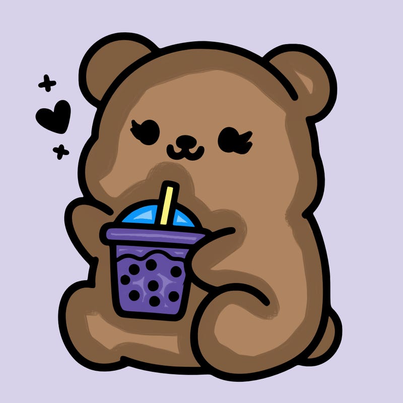 boba light pink bear drinking boba