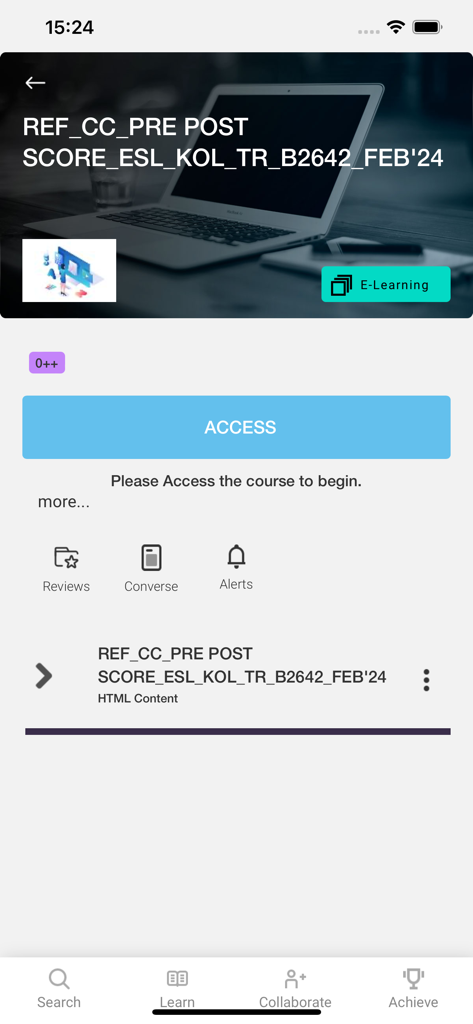 Learning Studio - Learning Studio app interface showing a specific e-learning course module with a large access button