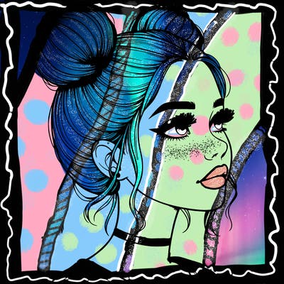 realistic girl with buns on the top of her head