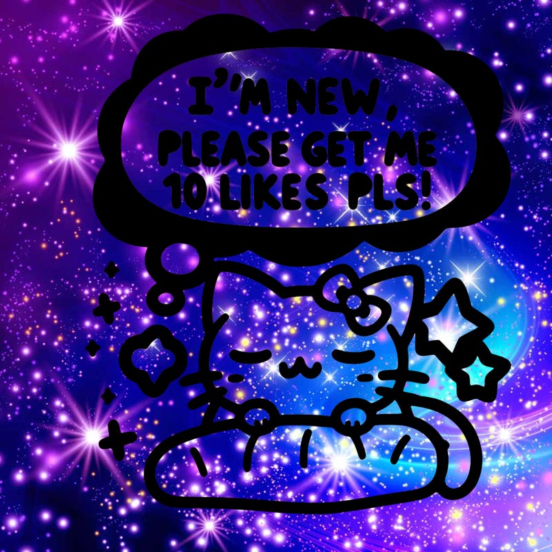 kitty taking a nap dream talking and saying "i'm new, please get me at least 10 likes pls!!"