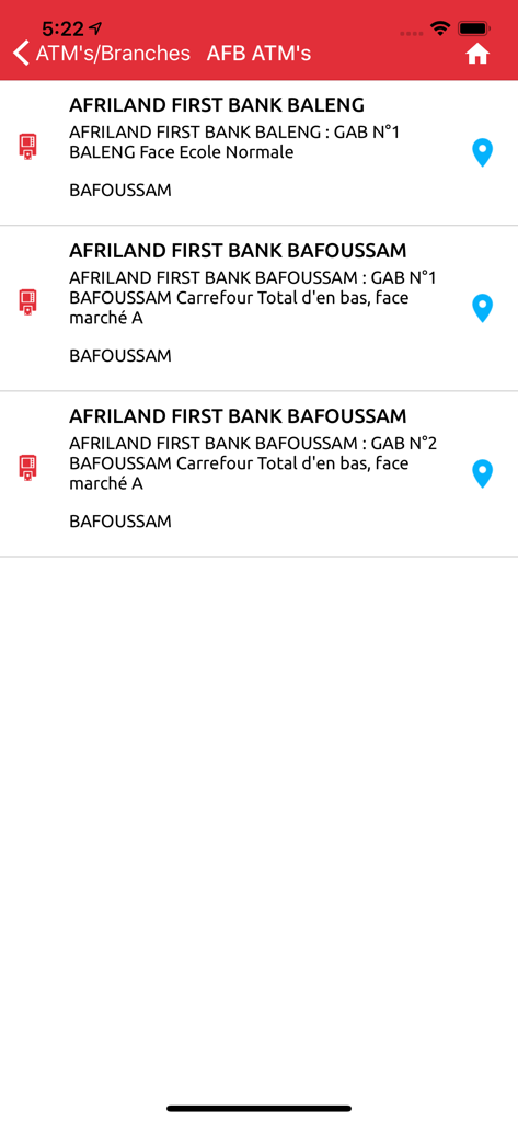SARA BY AFRILAND - A list of Afriland First Bank ATM and branch locations in Bafoussam