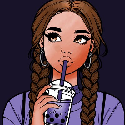 realistic girl with braided hair drinking boba