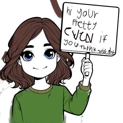 realistic girl holding up a sign