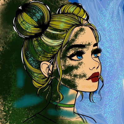realistic girl with buns on the top of her head