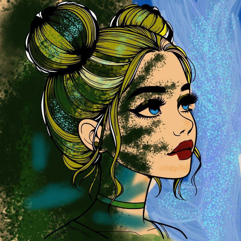 realistic girl with buns on the top of her head