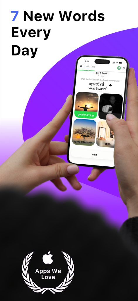 Learn Thai with LENGO - Smartphone-Bildschirm mit einem Thai-Sprachquiz in der LENGO-App