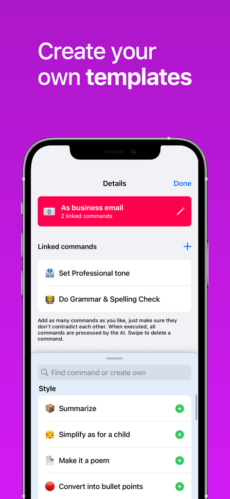 AI Keyboard Assistant - Keybot - A mobile screen showing the Keybot app feature to create custom AI keyboard templates for professional communication