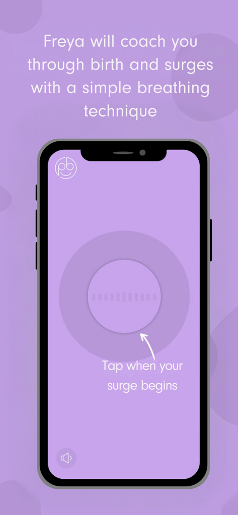 Freya • Surge Timer - Interfaz de la aplicación Freya para seguimiento de contracciones y coaching de respiración durante el parto.