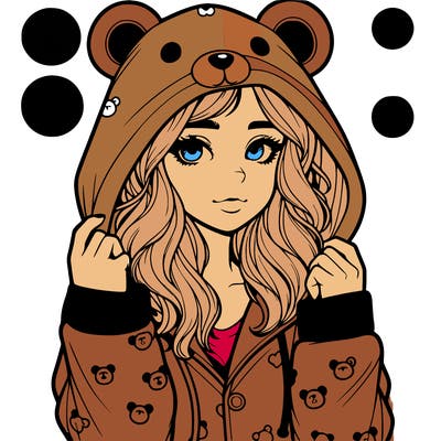 realistic girl in a animal pjs hoodie