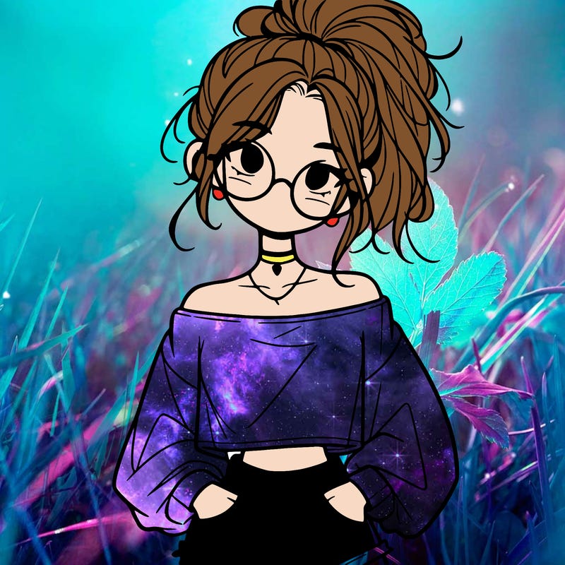 girl with a messy ponytail glasses a baggy crop top and jean shorts