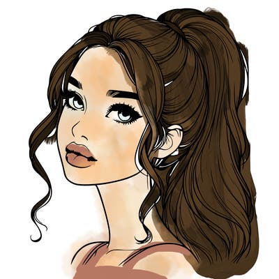 realistic girl with a ponytail on her hair and lips