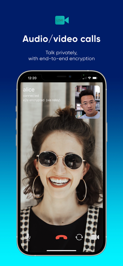 SimpleX Chat secure end-to-end encrypted video call screen