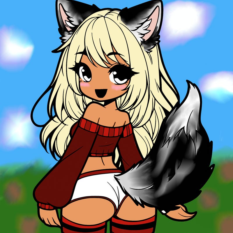 a girls with wolf ears and tail