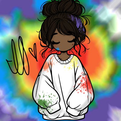 girl with baggy sweatshirt and messy bun