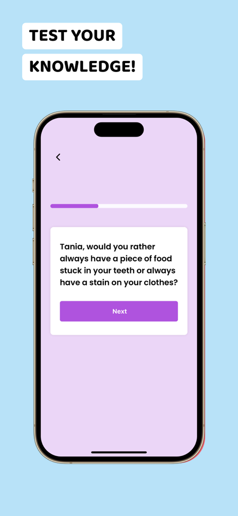 Bae: Couple game - Bae couple game interface showing a Would You Rather question on a smartphone screen