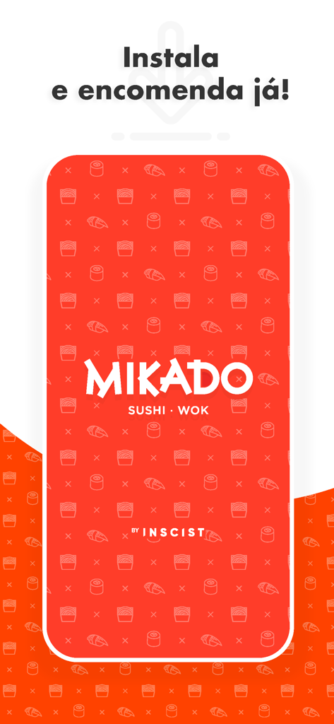 Mikado Sushi - 미카도 스시 & 워크 모바일 앱 스플래시 화면, 로고 및 설치 CTA 포함