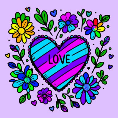 love heart with flowers around it