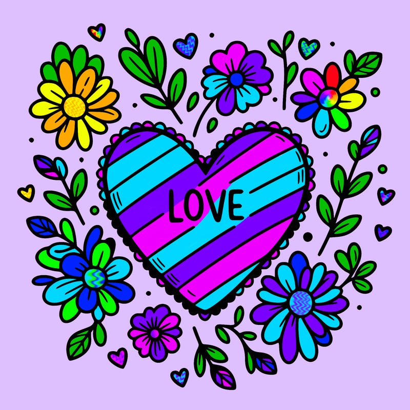 love heart with flowers around it