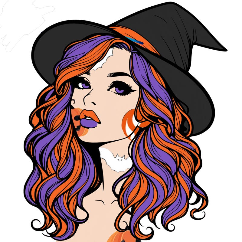 realistic witch girl with wavy hair and lips