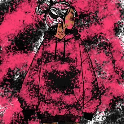 realistic girl with a oversized sweatshirt on and a bun