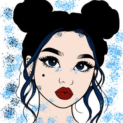 realistic girl with two buns on her hair and lips