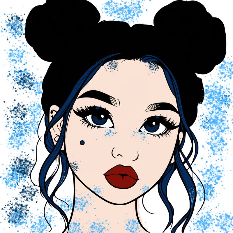 realistic girl with two buns on her hair and lips