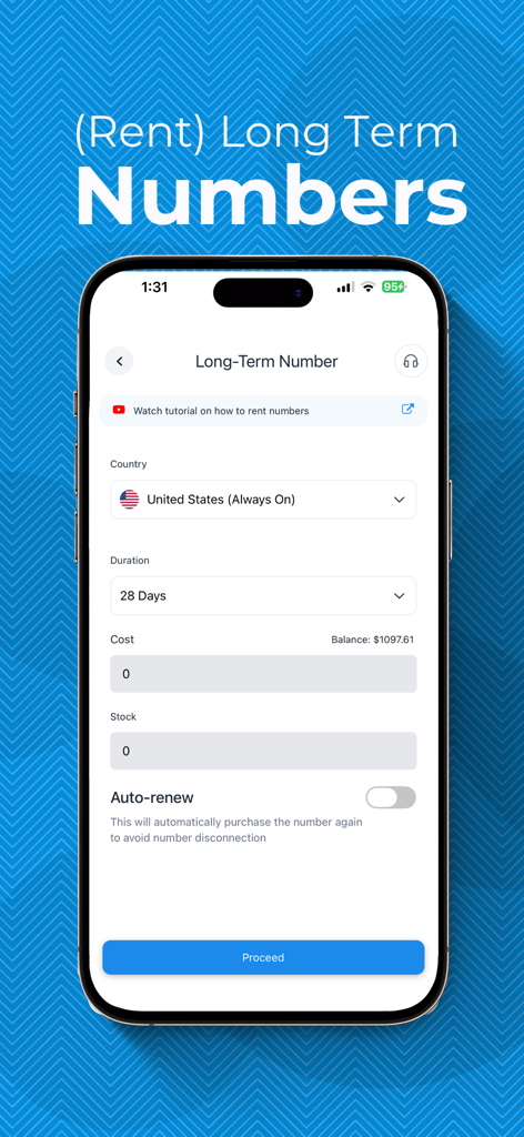 PanelSuite - PanelSuite app interface for renting a long-term virtual phone number for the United States.