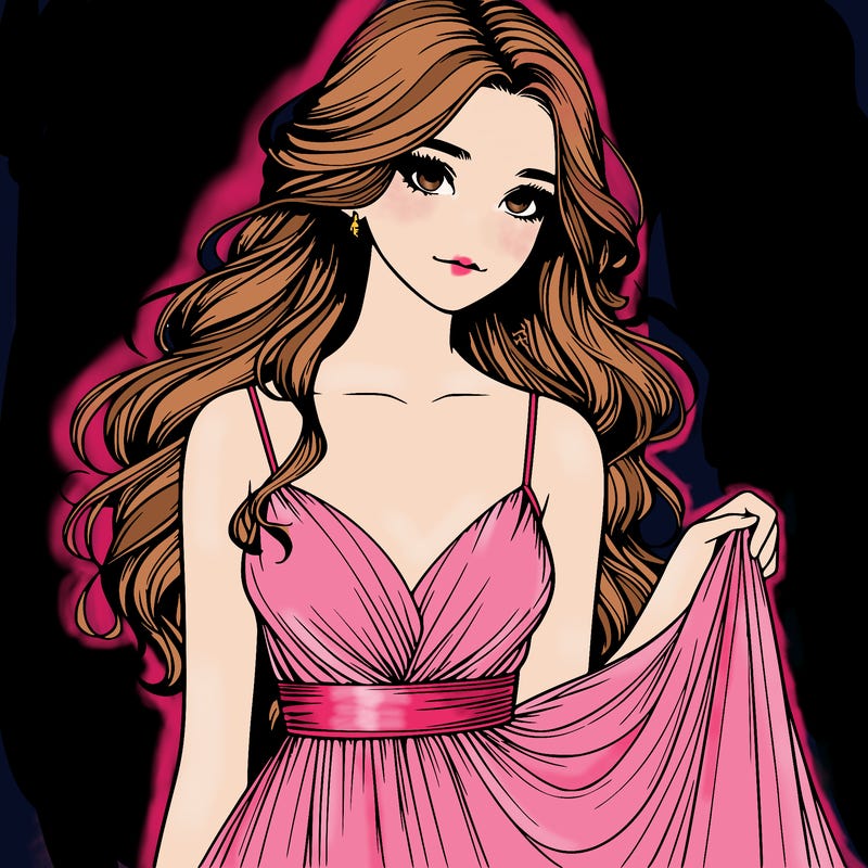 realistic girl in flowy silky prom dress