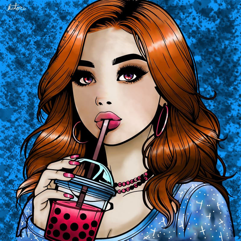 realistic girl drink a boba