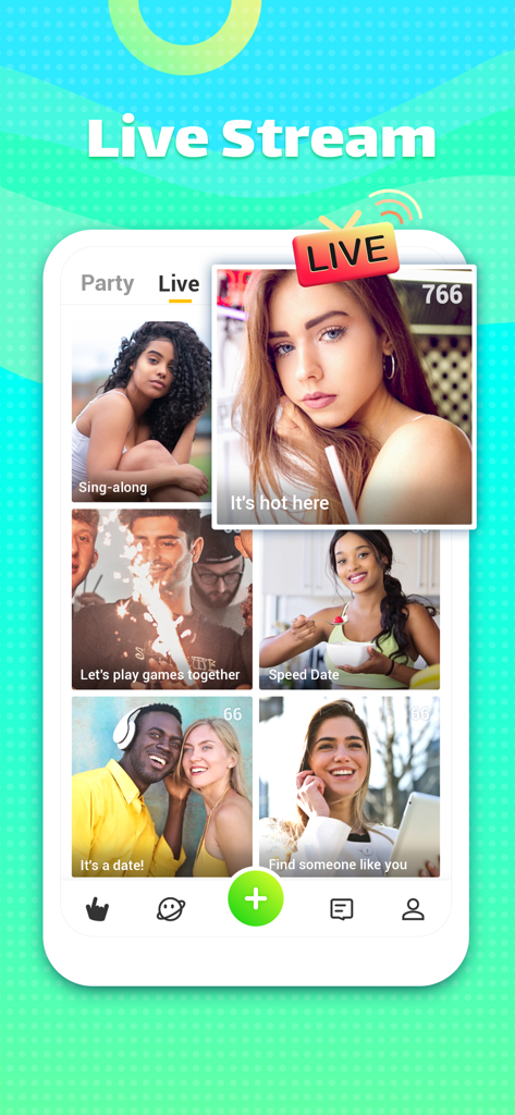 Qwick Live - Enjoy Live&Party - Interface of Qwick Live app showing various live stream categories and content creators