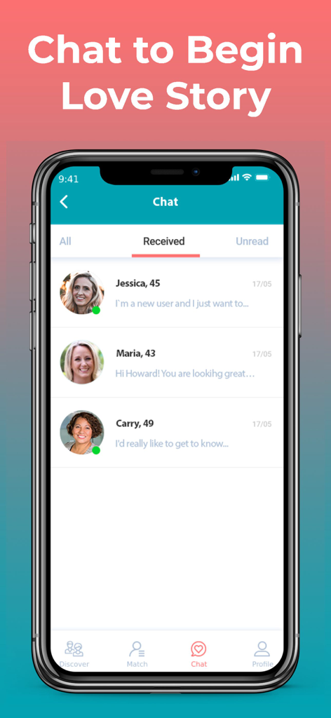 Senior Dating - DoULikeSenior - The chat interface of the DoULikeSenior app displaying received messages from senior matches