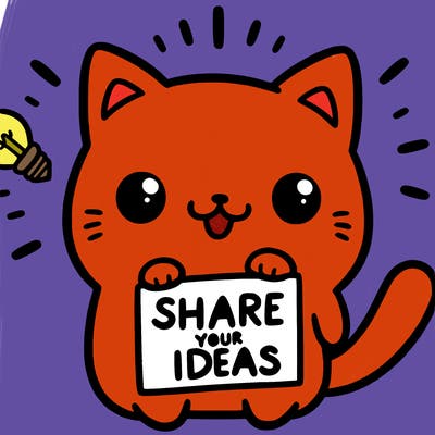 a cute cat saying share your ideas