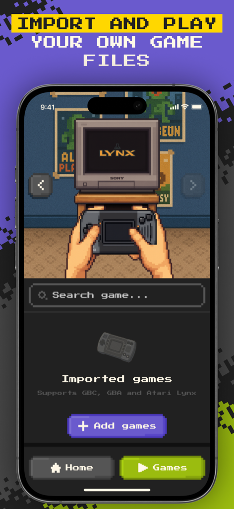 Emu app screen showing the interface to import and play retro game files