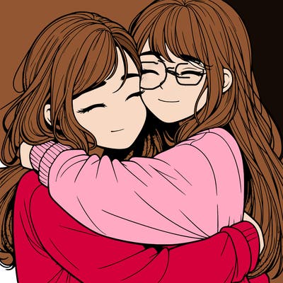 realistic two girls hugging