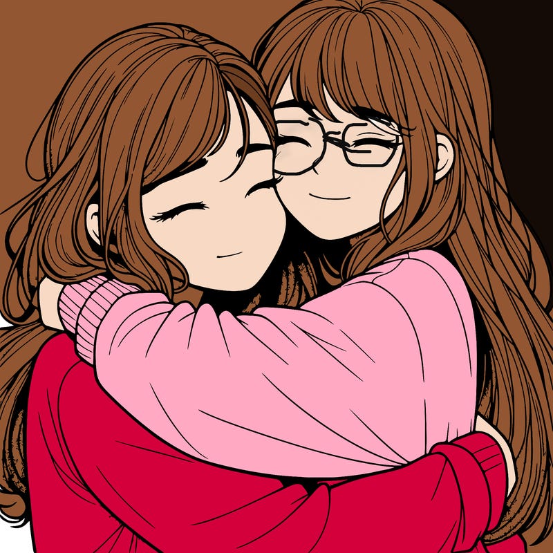 realistic two girls hugging