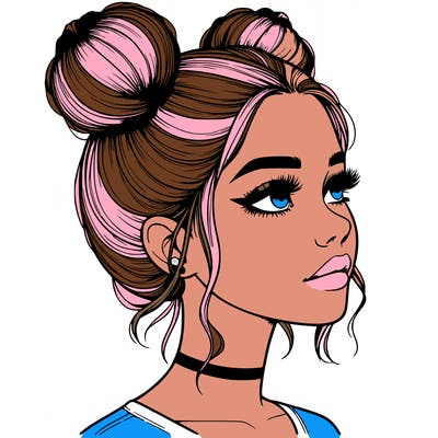 realistic girl with buns on the top of her head