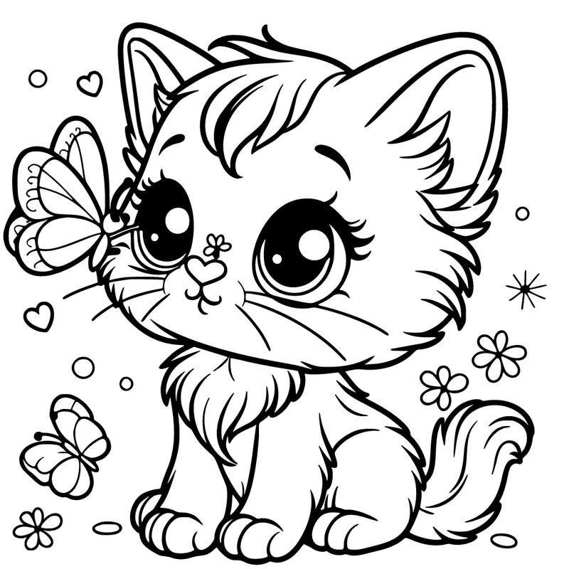kitten with a butterfly on her nose