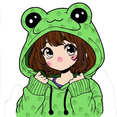 a cute teenage girl wearing a frog hoodie