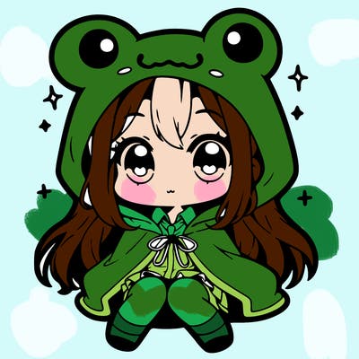 chibi girl with frog hoodie